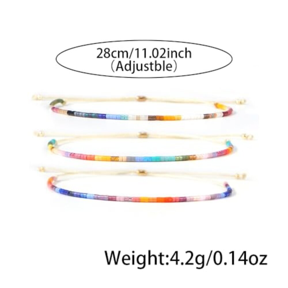Gold Plated Seed Bead Stack Bracelets Set, Adjust… - image 7